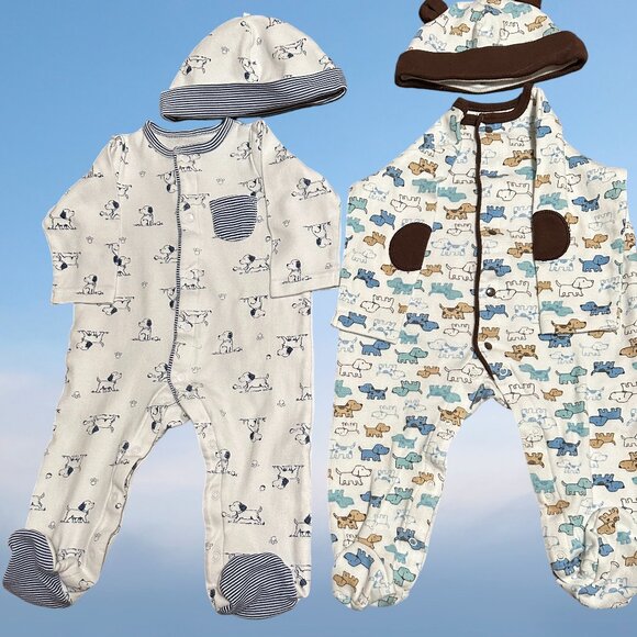Little Me Infant Boys Footed Sleepers 9 Months GUC - Picture 1 of 3